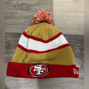New Era Red and Gold Beanie with Pom-Pom